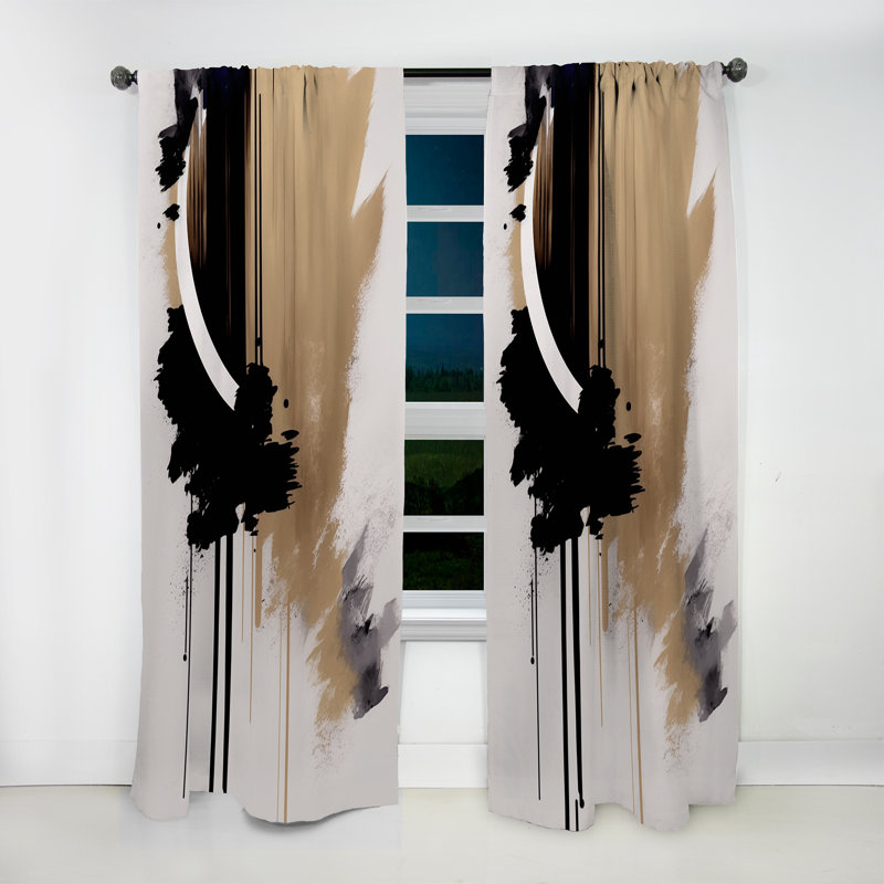 Dardar - Black, White And Gold Expression III - Modern Curtain - Velvet Room Darkening - 1 panel, 52" W x 120" L
