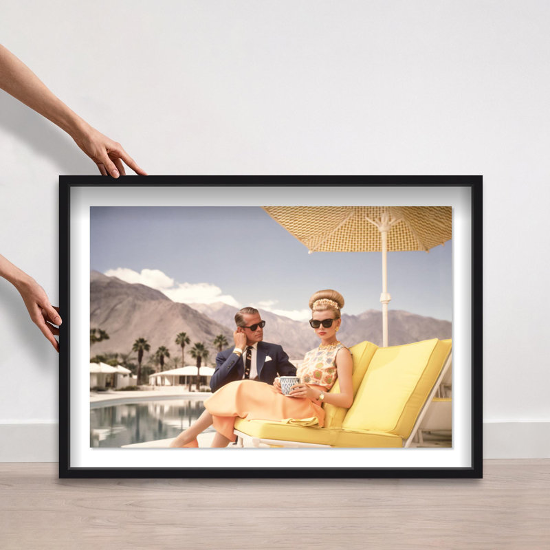 Oliver Gal Poolside Palm Springs Couple Coastal - Luxury Shadowbox Framed Wall Art, 25.5" H x 37.5" W, Black