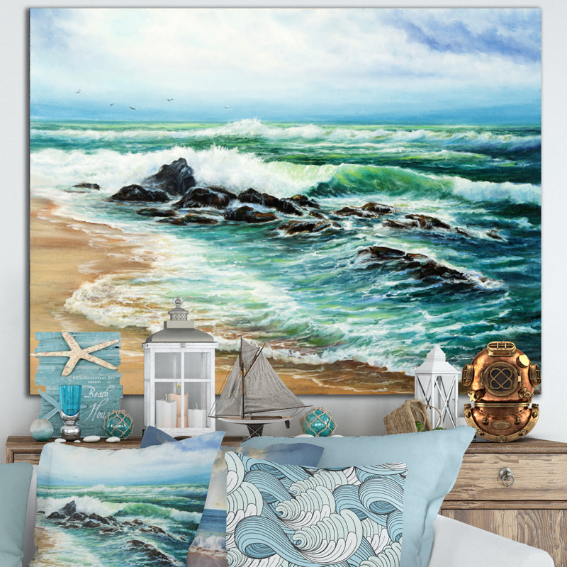 Wild Blue Ocean Waves III - reproduction d'art sur toile, H 12 po x l 20 po x p 1 po, Toile tendue
