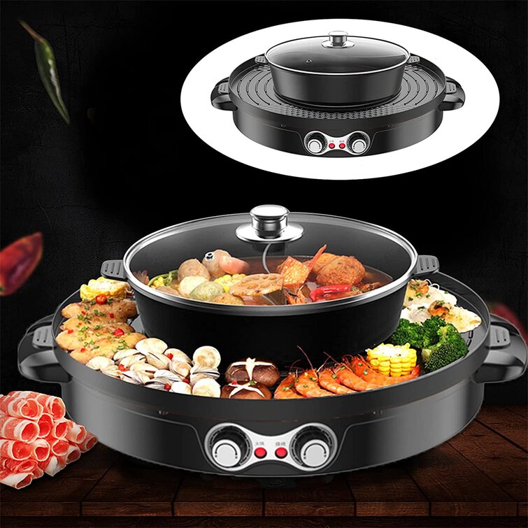 BBQ Grill and Hot Pot 2 in 1 Split Design Multi-Function Double Partition  Korean BBQ Hot Pot, Smokeless Indoor Electric BBQ 57.7