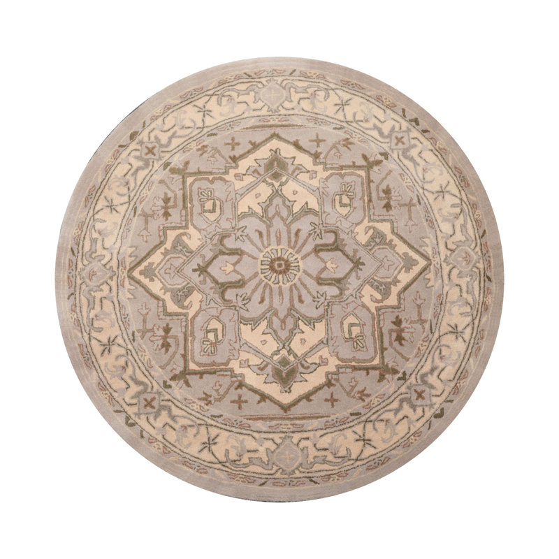 Tapis oriental traditionnel en laine à motif géométrique multicolore touffeté à la main gris, Rond 6 pi