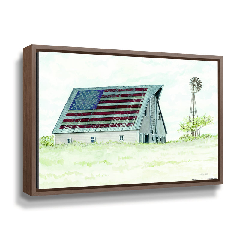 États-Unis, grange sur toile, Cadre flottant brun, H 14 po x l 18 po x P 2 po