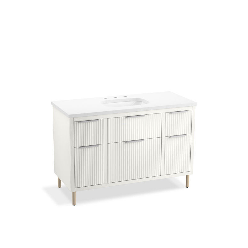 Espace de 48 po Meuble-lavabo mural avec lavabo et comptoir en quartz, Blanc