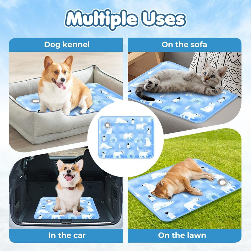 Tapis de refroidissement pour chien 47,2 x 27,6 po 1 pièce Tapis de refroidissement pour chien pliable, Sky Blue