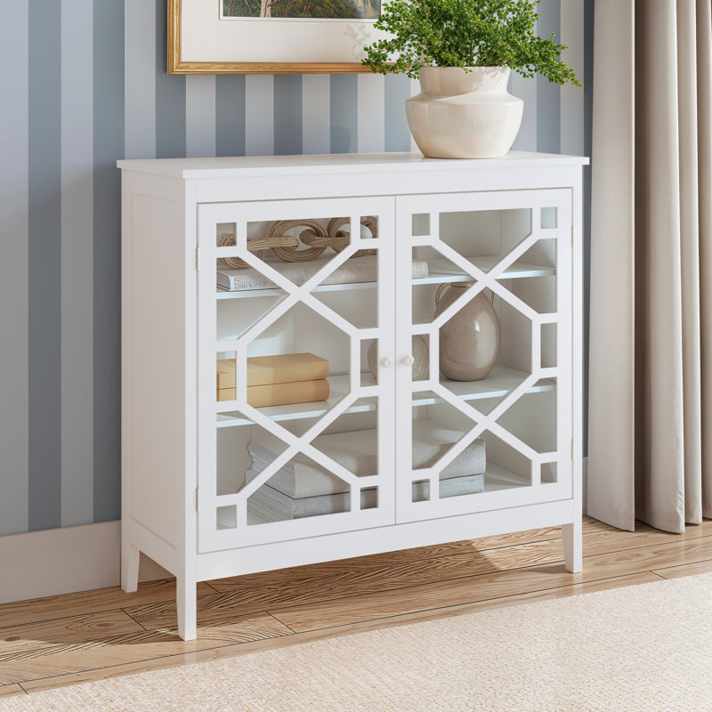 Fiama 38" Three Shelf Accent Cabinet with Two Glass Doors, White