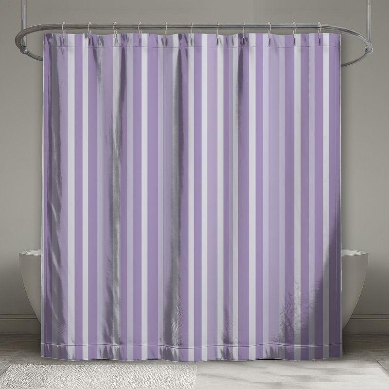 Rideau de douche à rayures - Motif de décor de salle de bain moderne, H 73 po x l 70 po, Rayé mauve / blanc