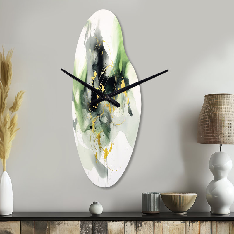 Horloge murale asymétrique en métal Longnecker Green and Black Splash - Fractals, Médium