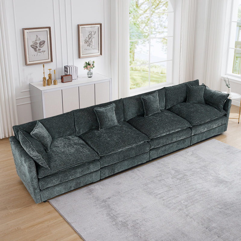 Canapé en chenille moderne, Gris, H 33,85 po x l 147,22 po x P 35,82 po, 4
