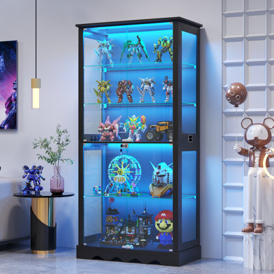  Glass Display Cabinet, 5-tier Display Cabinet With Lock, Bookcase with 3 Color Led Lights