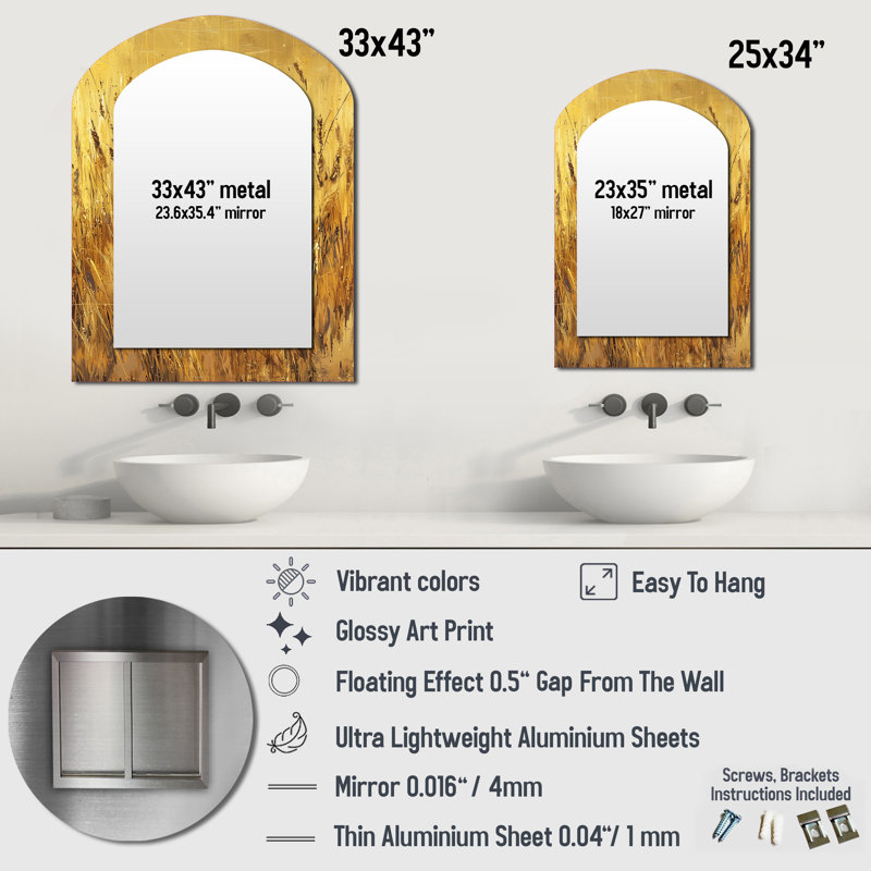 Bear In The Golden Fields - Bear Arch Wall Mirror, Modern Asymmetrical Decorative Mirror, Printed Metal Art, 34" x 25"