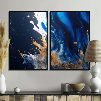 Ice Paint Splash I - Abstract Spirals Large Canvas Prints 2 Pieces