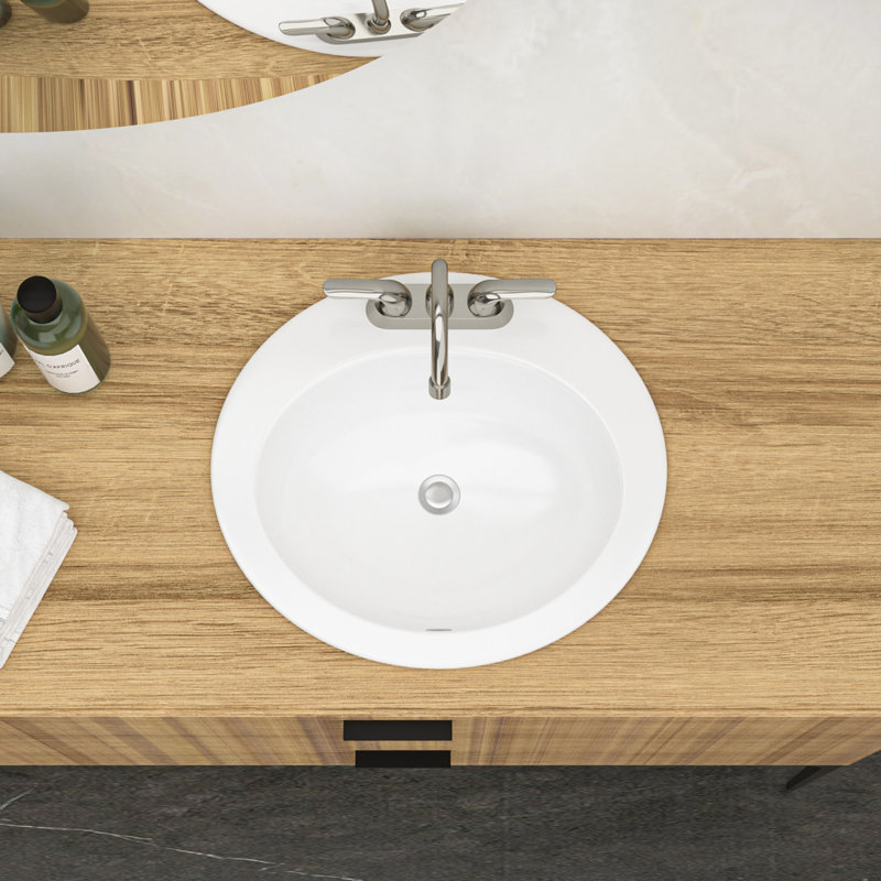 Lavabo de salle de bain ovale encastré en céramique blanc 20 po x 18 po avec 3 trous de robinet