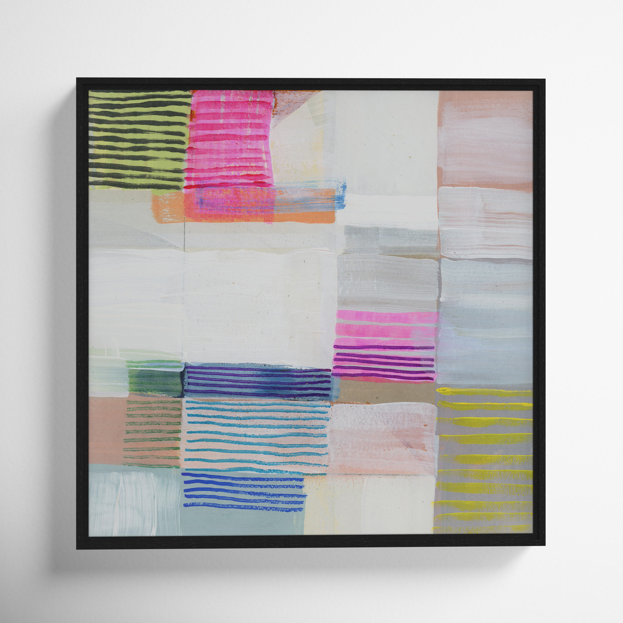 Bright Net I by Cartissi - Floater Frame Painting on Canvas, 25.5" H x 25.5" W x 2" D, White Framed