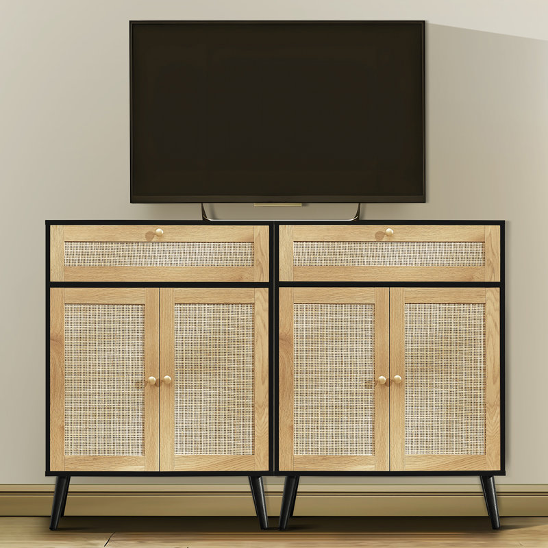 Armoire en rotin 39,4 po avec tiroir et tablette réglable Aamaya, Noir