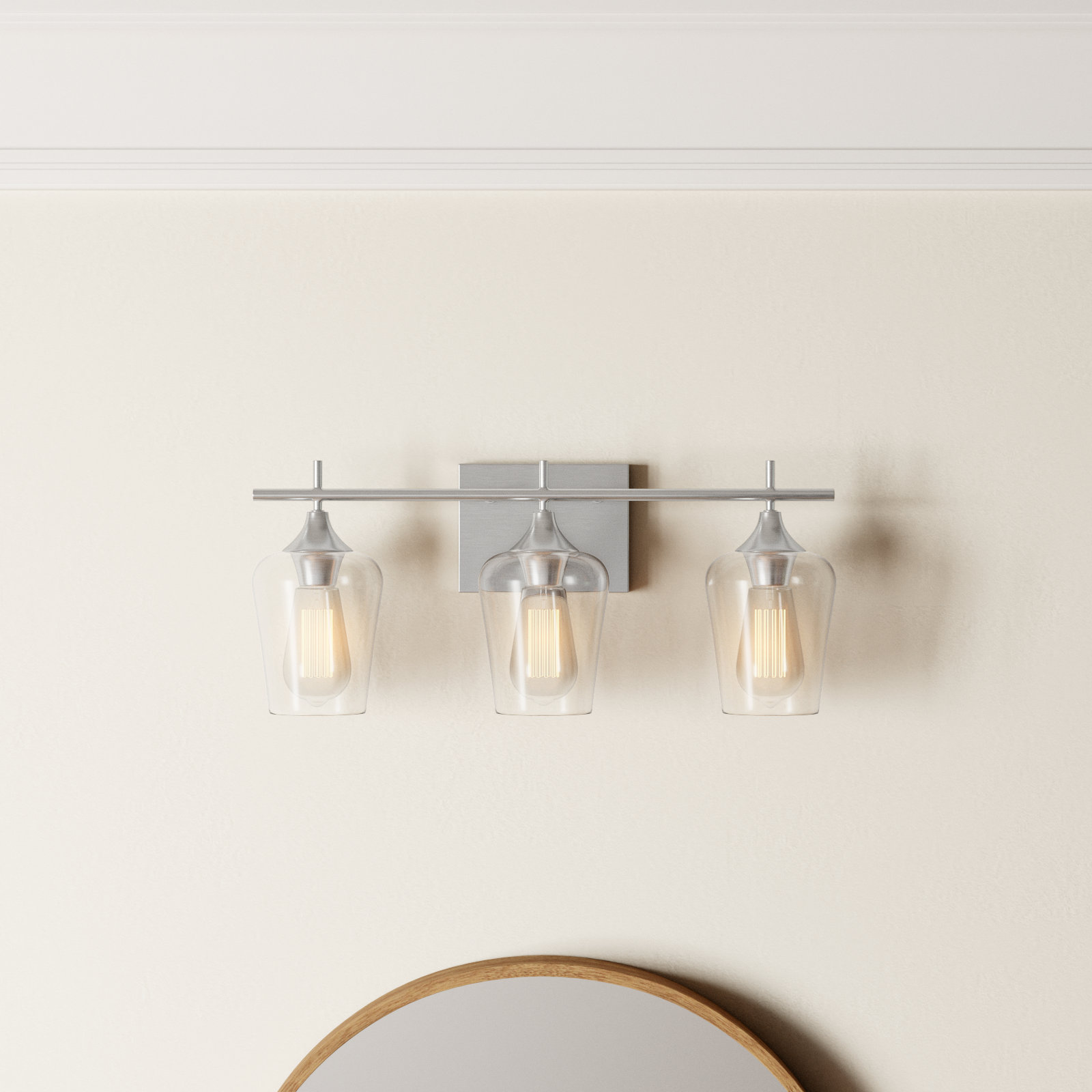 Breena 3-Light Dimmable Vanity Light, Satin Nickel, Clear