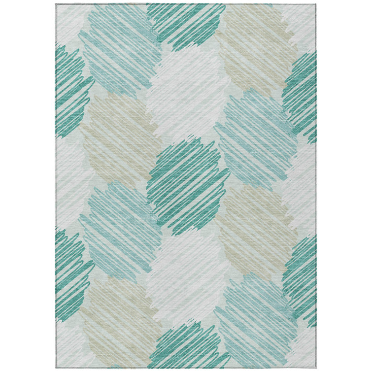 Machine Washable Indoor/Outdoor Xhevrie Teal Rug