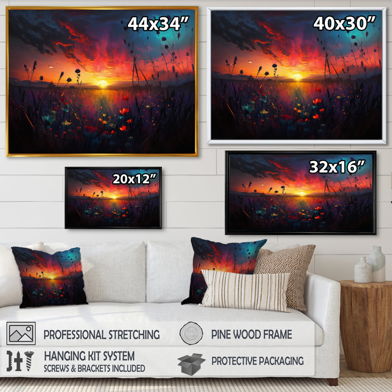 Flowerful Countryroad At Sunset I " Flowerful Countryroad At Sunset I ", 30" H x 40" W x 1.5" D, Gold Floater Framed