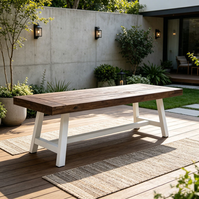 Banc de salle à manger en bois d'acacia avec cadre en métal noir rustique, Brown white-1piece