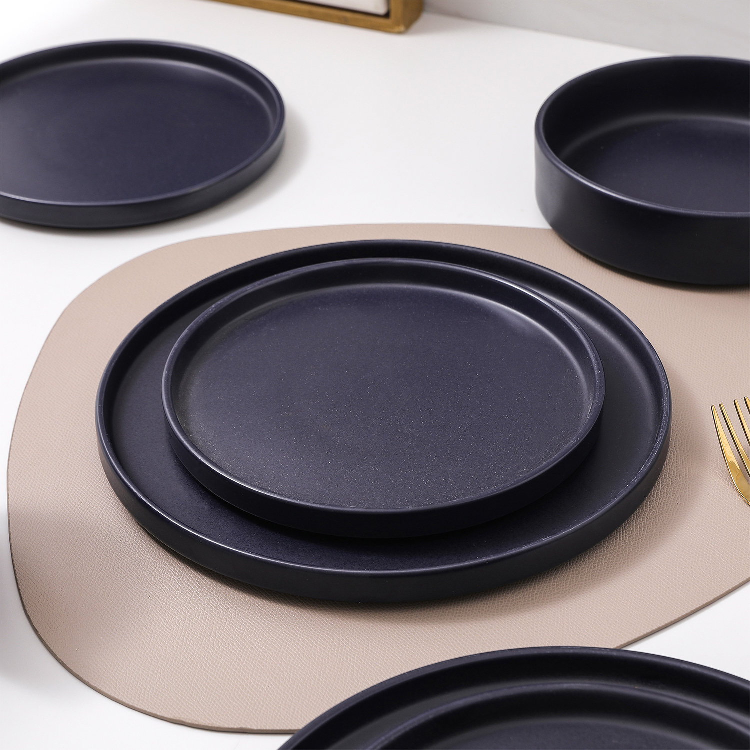 Cleo Stoneware Dinnerware Set, Dark Blue