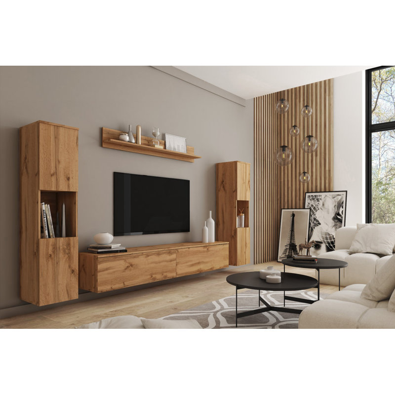Cothern Unfinished Entertainment Centre for TVs up to 75", Wotan Oak