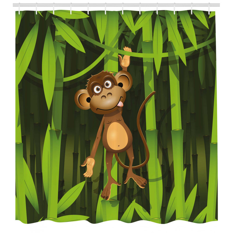 Ensemble de rideau de douche et crochets pour la jungle, H 70 po x l 69 po