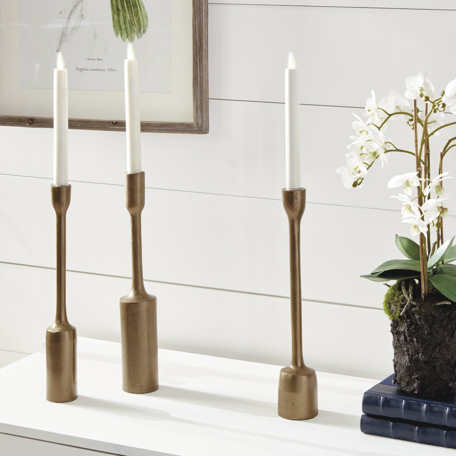 Imbali 3-Piece Metal Candlestick Set, Antique Brass