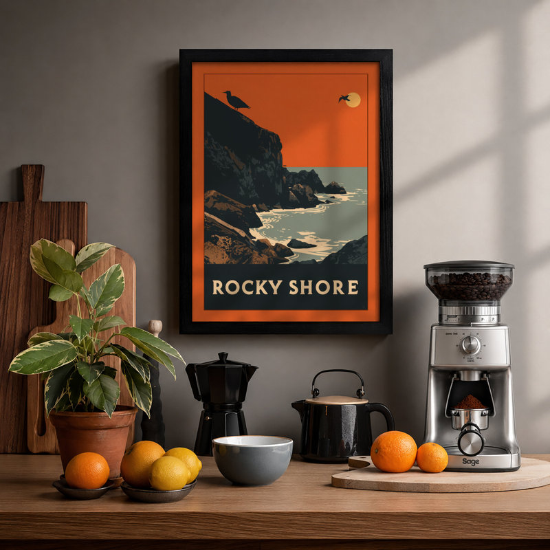 Rocky Shore Vintage - Print, Black, A4 - 29.7 x 21.0 cm
