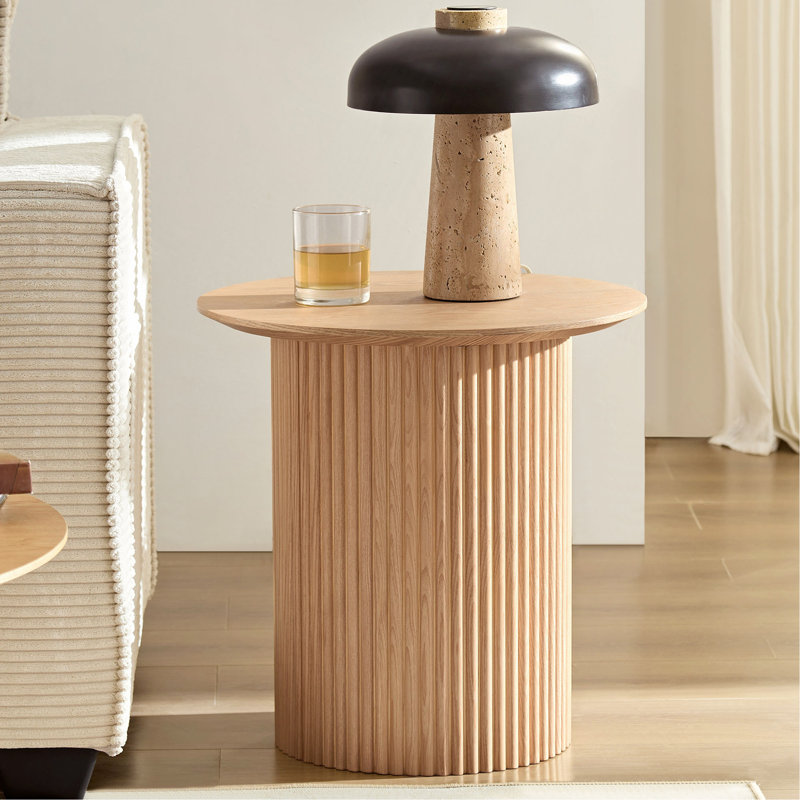 Petite table d'appoint 17,71 pouces ronde cannelée ronde pour table de chevet Mid Century