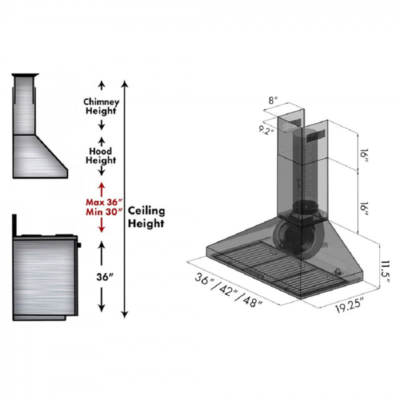 42" KL3 400 CFM Convertible Wall Mount Range Hood in Brushed Stainless Steel, 48''