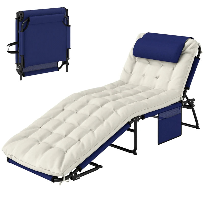 Outdoor Lounger,Folding Chaise Lounge Chair, Navy Blue/White