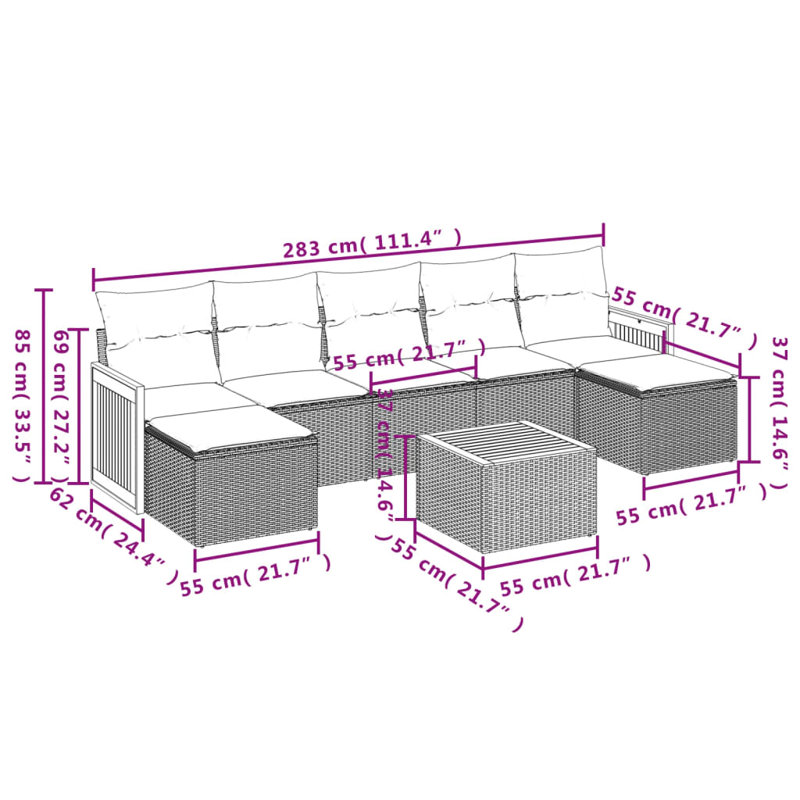 Ensemble de canapé de jardin Vidaxl gris