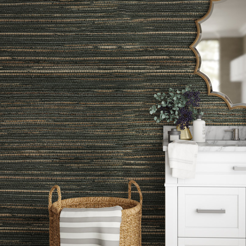 Reanna Grass Cloth Striped Roll, Charcoal