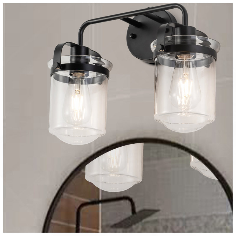 2 lumières avec abat-jour en verre transparent, applique moderne, luminaire d'intérieur industriel pour salle de bain, salon, chambre à coucher, évier de cuisine, douille E26, [sans ampoule]