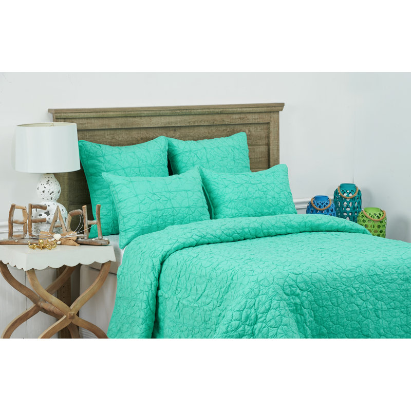 Courtepointe réversible en coton Melody, Courtepointe simple, Aigue-marine branché