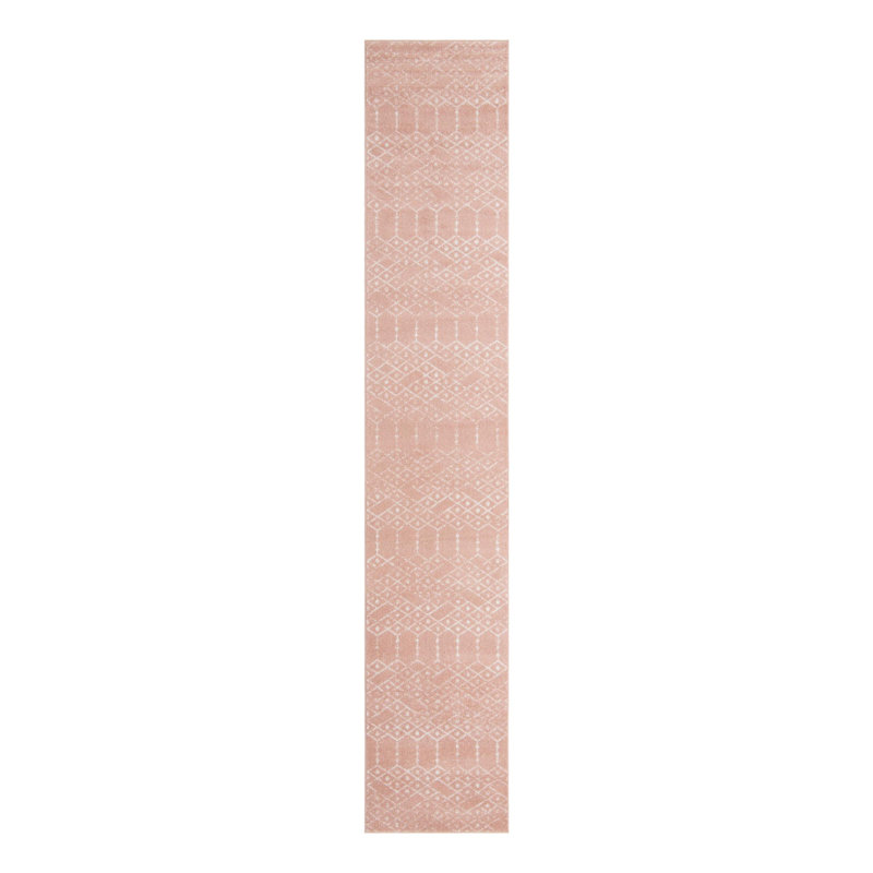 Geometric Rose Pink Area Rug, Runner 2'11" x 16'