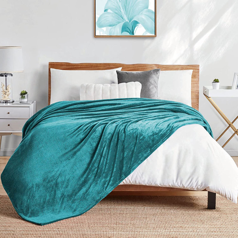 Amett Flannel Fleece Blanket, W150 x 200cm, Turquoise