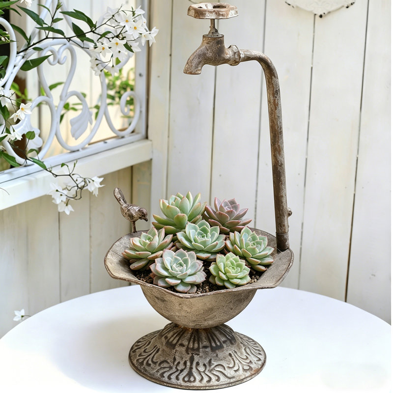 Small Planters for Indoor & Outdoor Plants, Rustic Succulent Planters, Outdoor Flower Pots, Indoor Succulent Plant Pots, Birdbath Design, Home and Garden Decor