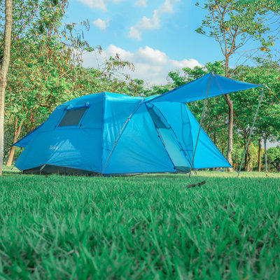 Tente de camping 4 personnes avec voile d'ombrage