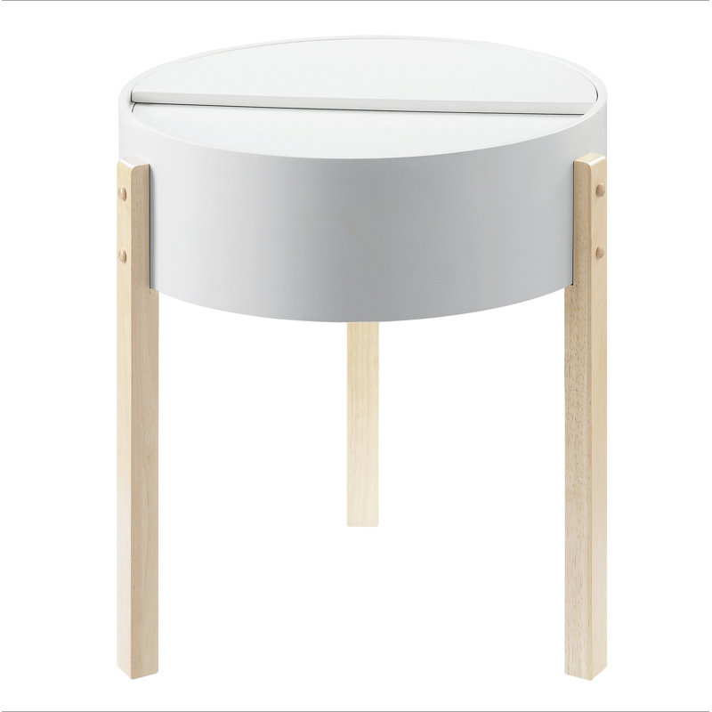 Table de bout blanche et naturelle avec rangement caché