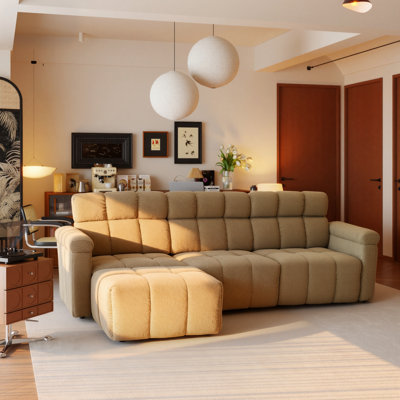 L-Shaped 4-Seat Chenille Sectional Sofa With Ottoman by Latitude Run
