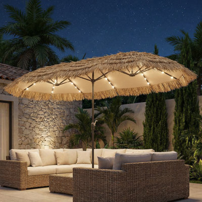 Parasol de chaume de style hawaïen de 13 pi avec lumière DEL