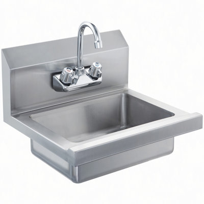 Commercial Hand Sink with Faucet, Stainless Steel Sink for Washing, Small Hand Washing Sink, Wall Mount Hand Basin, Utility Sink for Restaurant, Kitchen, Bar, Garage and Home, 17 x 12.8 inch