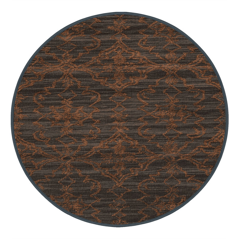 Tapis brun treillis lavable à la machine, Rond 3 pi