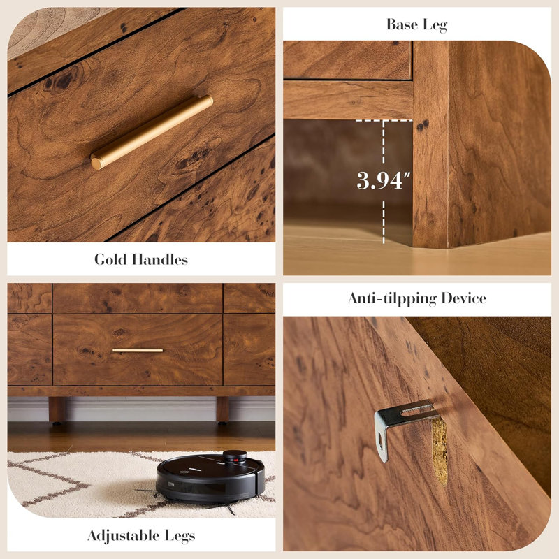 Modern 9-Drawer Dresser - 63" Luxury Storage System, Dark Burlwood