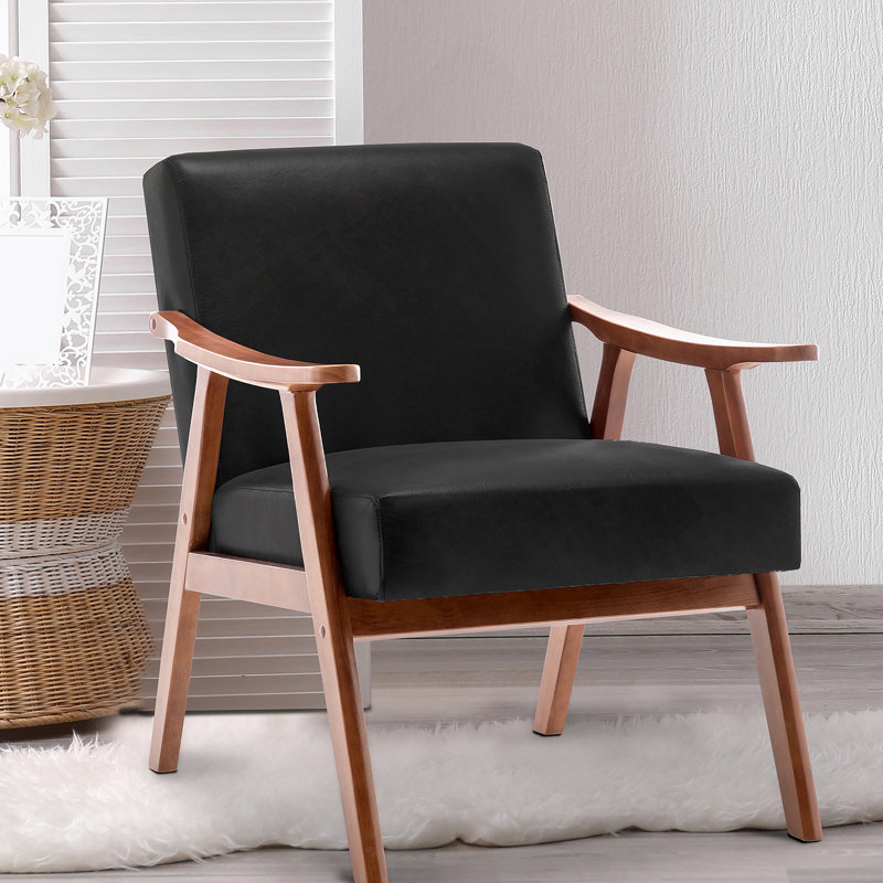 Chaise confortable de style Mid-Century moderne avec structure en bois massif robuste, Noir