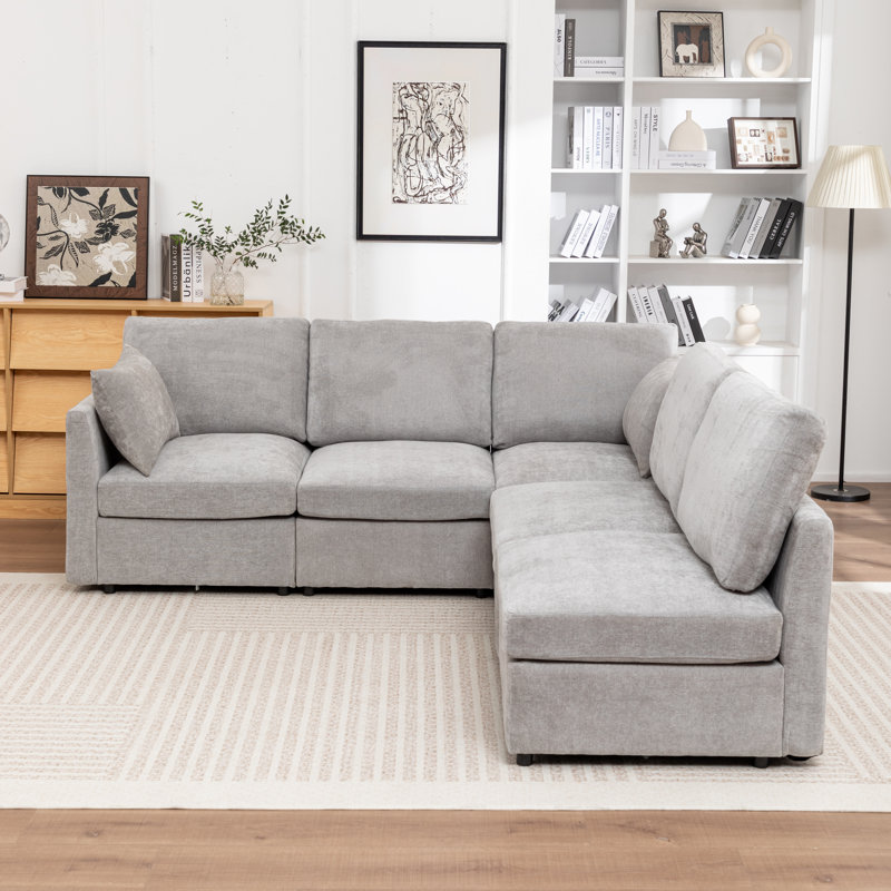 Canapé modulaire rembourré 5 pièces Wilroy, Gris