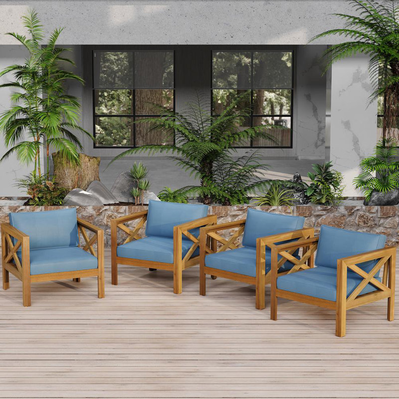 Set of 4 Patio Lounge Chair, Blue