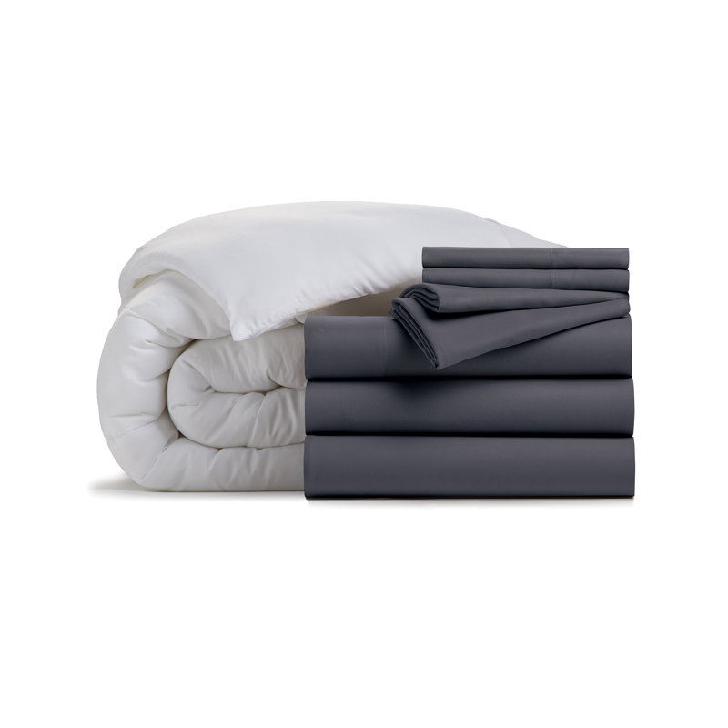 Home Box Stitch Comforter, Charcoal, Queen Comforter + 6 Additional Pieces