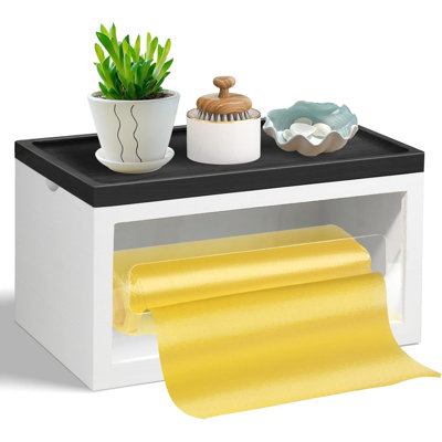 Wide Opening ,Extra Large Trash Bag Holder With Lid, Acrylic Plastic Bag Holder Wall Mounted, Wood Trash Bag Dispenser Roll Holder For Kitchen Counter