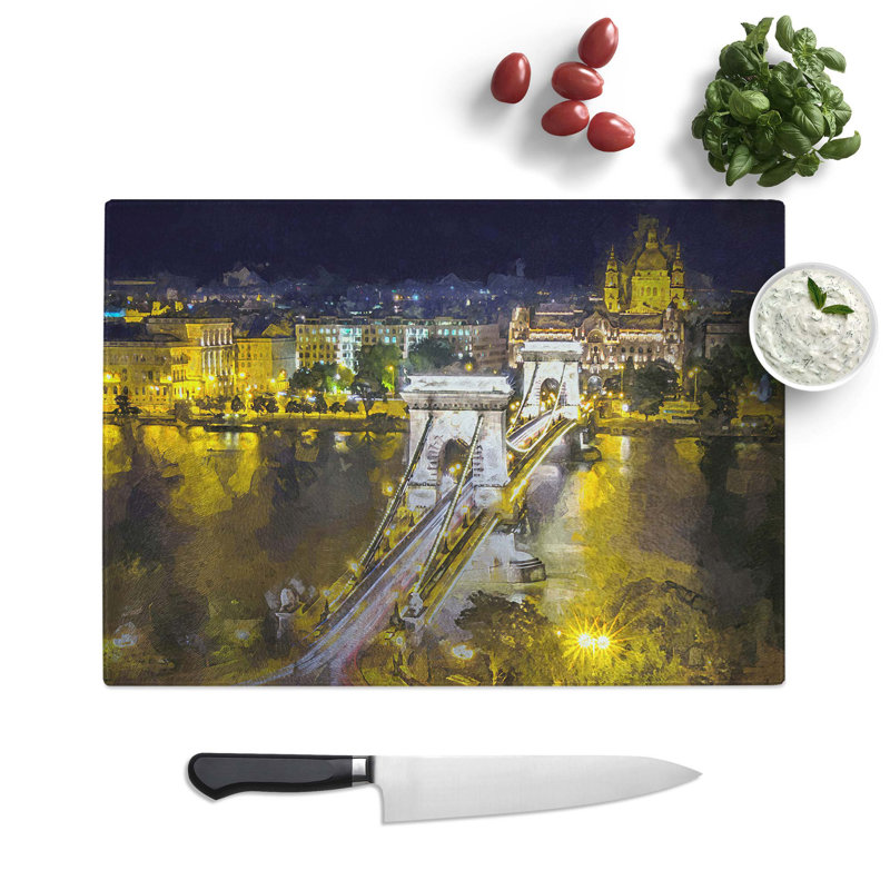 Tempered Glass Chain Bridge in Budapest Hungary Chopping Board, 28.5 cm W x 20 cm L